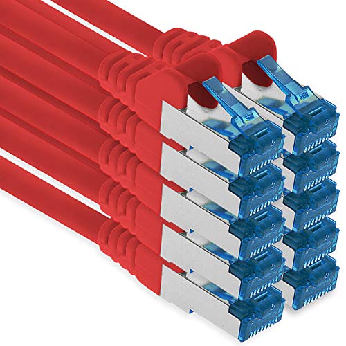 1aTTack.de Patchkabel – 10X 10m Ethernet, Netzwerk, Lan Kabel CAT6a (für Gigabit Netzwerke, Router, Switch, Modems mit RJ45 Eingang – rot) von 1aTTack.de