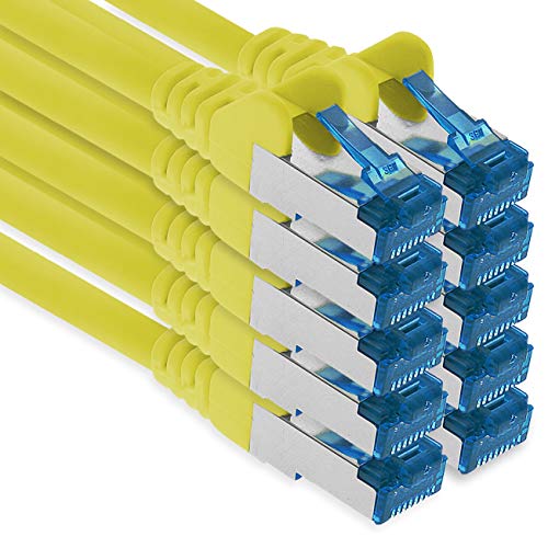 Patchkabel – 10X 1m Ethernet, Netzwerk, Lan Kabel CAT6a (für Gigabit Netzwerke, Router, Switch, Modems mit RJ45 Eingang – gelb) von 1aTTack.de