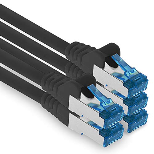1aTTack.de Patchkabel – 5X 10m Ethernet, Netzwerk, Lan Kabel CAT6a (für Gigabit Netzwerke, Router, Switch, Modems mit RJ45 Eingang – schwarz) von 1aTTack.de