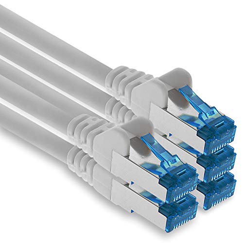 1aTTack.de Patchkabel – 5X 10m Ethernet, Netzwerk, Lan Kabel CAT6a (für Gigabit Netzwerke, Router, Switch, Modems mit RJ45 Eingang – weiss) von 1aTTack.de