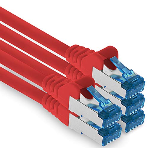 Patchkabel – 5X 1m Ethernet, Netzwerk, Lan Kabel CAT6a (für Gigabit Netzwerke, Router, Switch, Modems mit RJ45 Eingang – rot) von 1aTTack.de