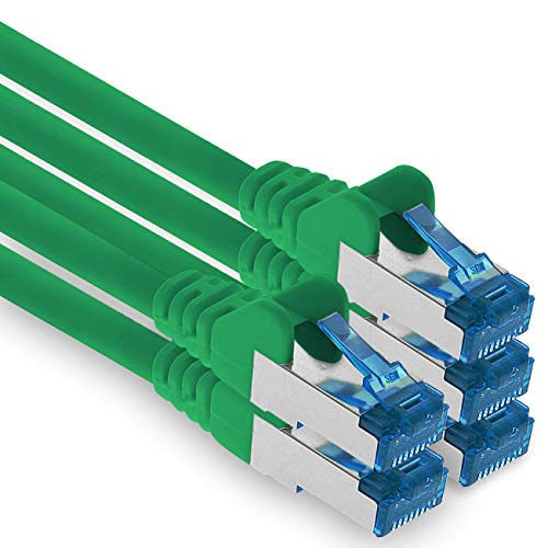 1aTTack.de Patchkabel – 5X 5m Ethernet, Netzwerk, Lan Kabel CAT6a (für Gigabit Netzwerke, Router, Switch, Modems mit RJ45 Eingang – grün) von 1aTTack.de