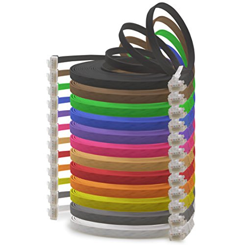 1m - 12 Farben - 12 Stück - Cat.6 Flaches Netzwerkkabel Cat6 Flachkabel Ultra Flach Cat.6 Patchkabel 1000 Mbit/s Gigabit LAN (RJ45) Flach Slim Micro von 1aTTack.de
