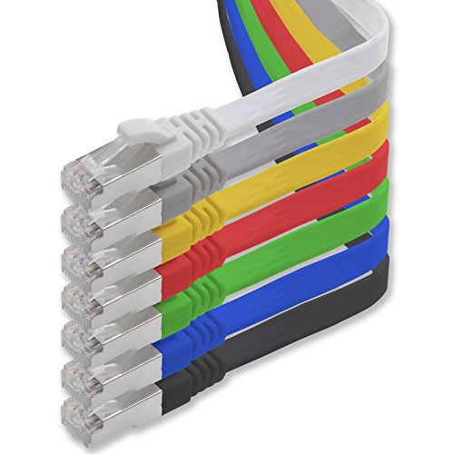 1m - 7-Farben - 7 Stück CAT.7 Gigabit Ethernet LAN Flachband Flachbandkabel (RJ45) Netzwerkkabel Rohkabel (10Gbit/s) Verlegekabel Flach Slim kompatibel zu Cat.5 - Cat.5e - Cat.6 von 1aTTack.de