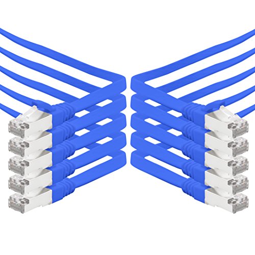 1m - blau - 10 Stück CAT.7 Gigabit Ethernet LAN Flachband Flachbandkabel (RJ45) Netzwerkkabel Rohkabel (10Gbit/s) Verlegekabel Flach Slim kompatibel zu Cat.5 - Cat.5e - Cat.6 von 1aTTack.de