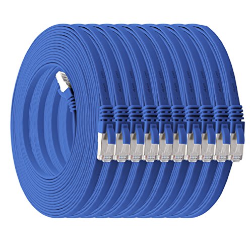 1m - blau - 10 Stück Cat7 Flachkabel Netzwerkkabel Cat 7 Rohkabel Gigabit LAN (10Gbit/s) Flachbandkabel Verlegekabel Patchkabel Flach Slim Rj 45 Stecker Cat6a von 1aTTack.de