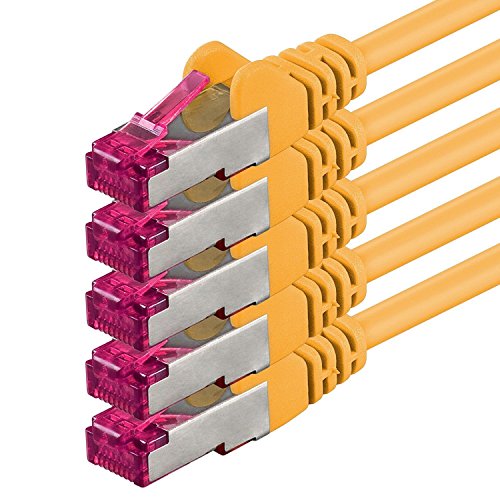 1aTTack.de 1m - gelb - 5 Stück - Netzwerkkabel CAT6a (10Gb/s) S-FTP CAT 6a Lankabel - GHMT zertifiziert PIMF 500 MHz Cat5 Cat5e Cat6 Cat6a Cat7 für Switch, Router, Modem, Internet von 1aTTack.de