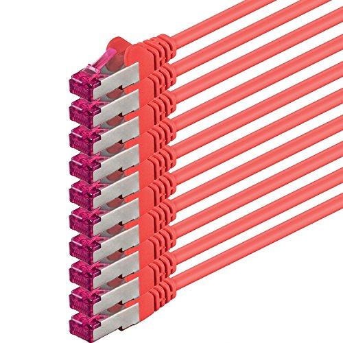 1aTTack.de 1m - rot - 10 Stück - Netzwerkkabel CAT6a (10Gb/s) S-FTP CAT 6a Lankabel - GHMT zertifiziert PIMF 500 MHz Cat5 Cat5e Cat6 Cat6a Cat7 für Switch, Router, Modem, Internet von 1aTTack.de