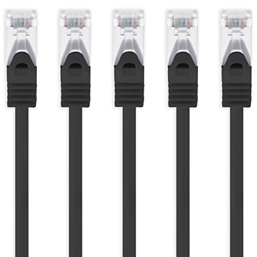 1aTTack.de 1m - schwarz - 5 Stück CAT.7 Netzwerkkabel Sftp (Rohkabel) Patchkabel (SET) 10000Mbit/s - 500 MHz konfektioniert mit 2 RJ45 Stecker Cat6a von 1aTTack.de