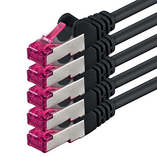 1m - schwarz - 5 Stück - Netzwerkkabel CAT6a (10Gb/s) S-FTP CAT 6a Lankabel - GHMT zertifiziert PIMF 500 MHz Cat5 Cat5e Cat6 Cat6a Cat7 für Switch, Router, Modem, Internet von 1aTTack.de
