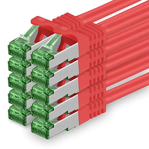 2 M Cat.7 Netzwerk-Kabel 10 Stück Cat7 Patch-Kabel LAN-Kabel Ethernet RJ45 10 Gbit/s (Alle Internetgeschwindigkeiten) Rot 2 Meter von 1aTTack.de
