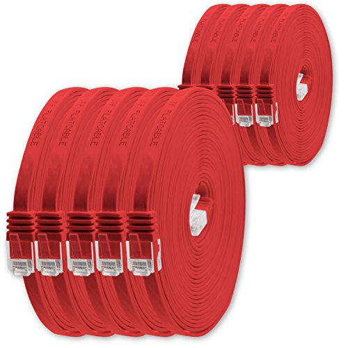 2m - Rot - 10 Stück - Cat.6 Flaches Netzwerkkabel Cat6 Flachkabel Ultra Flach Cat.6 Patchkabel 1000 Mbit/s Gigabit LAN (RJ45) Flach Slim Micro von 1aTTack.de