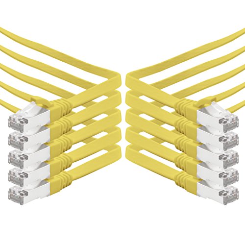 2m - gelb - 10 Stück CAT.7 Gigabit Ethernet LAN Flachband Flachbandkabel (RJ45) Netzwerkkabel Rohkabel (10Gbit/s) Verlegekabel Flach Slim kompatibel zu Cat.5 - Cat.5e - Cat.6 von 1aTTack.de