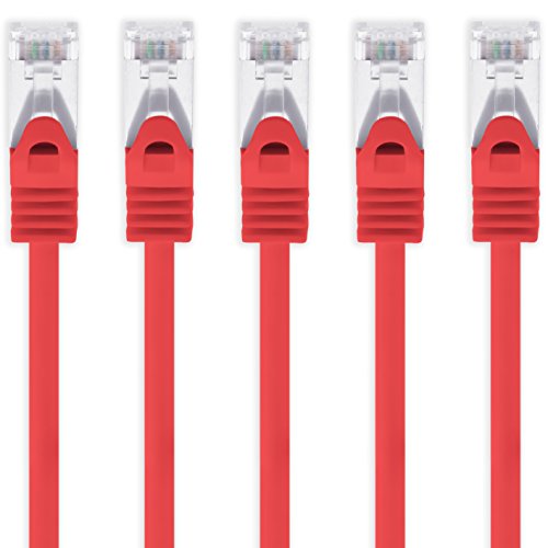 1aTTack.de 2m - rot - 5 Stück CAT.7 Netzwerkkabel Sftp (Rohkabel) Patchkabel (SET) 10000Mbit/s - 500 MHz konfektioniert mit 2 RJ45 Stecker Cat6a von 1aTTack.de