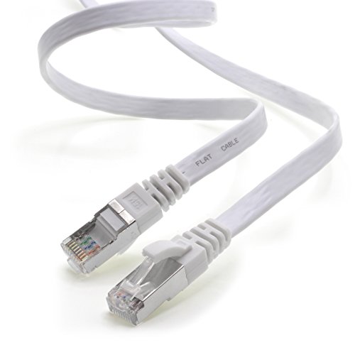 2m - weiß - 1 Stück CAT.7 Gigabit Ethernet LAN Flachband Flachbandkabel (RJ45) Netzwerkkabel Rohkabel (10Gbit/s) Verlegekabel Flach Slim kompatibel zu Cat.5 - Cat.5e - Cat.6 von 1aTTack.de