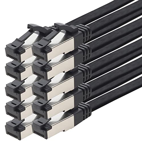 3,0 m Cat 8 Patchkabel flach schwarz 40 Gigabit Netzwerkkabel Ethernet LAN Kabel 40 Gbits 2000 Mhz Patchkabel Cat8 Kabel LSZH TPE PIMF Rj45 Stecker 10 Stück - 3,0 m von 1aTTack.de