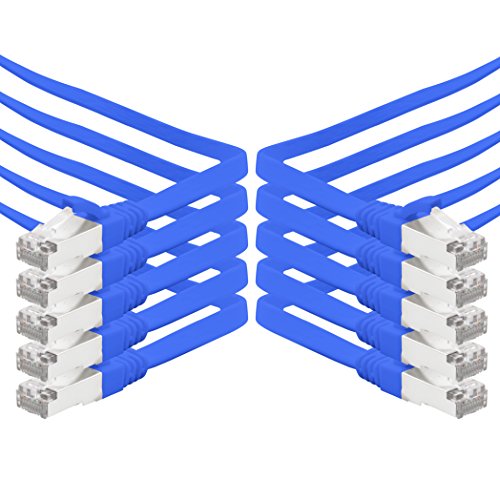 3,0 m - blau - 10 Stück CAT.7 Gigabit Ethernet LAN Flachband Flachbandkabel (RJ45) Netzwerkkabel Rohkabel (10Gbit/s) Verlegekabel Flach Slim kompatibel zu Cat.5 - Cat.5e - Cat.6 von 1aTTack.de