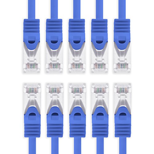 3,0 m - blau - 10 Stück CAT.7 Netzwerkkabel Sftp (Rohkabel) Patchkabel (SET) 10000Mbit/s - 500 MHz konfektioniert mit 2 RJ45 Stecker Cat6a von 1aTTack.de