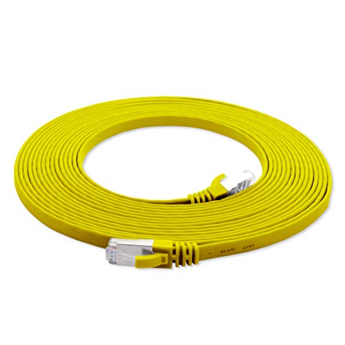 1aTTack.de 3m - gelb - 1 Stück Cat7 Flachkabel Netzwerkkabel Cat 7 Rohkabel Gigabit Lan (10Gbit/s) Flachbandkabel Verlegekabel Patchkabel Flach Slim Rj 45 Stecker Cat6a von 1aTTack.de