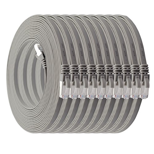 3,0 m - grau - 10 Stück Cat7 Flachkabel Netzwerkkabel Cat 7 Rohkabel Gigabit Lan (10Gbit/s) Flachbandkabel Verlegekabel Patchkabel Flach Slim Rj 45 Stecker Cat6a von 1aTTack.de