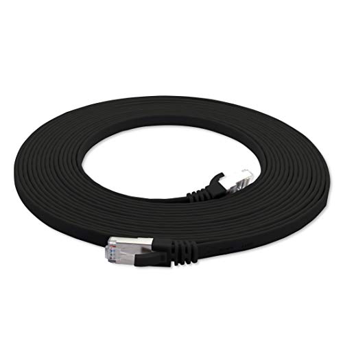 3,0 m - schwarz - 1 Stück Cat7 Flachkabel Netzwerkkabel Cat 7 Rohkabel Gigabit Lan (10Gbit/s) Flachbandkabel Verlegekabel Patchkabel Flach Slim Rj 45 Stecker Cat6a von 1aTTack.de