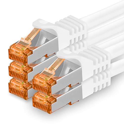 1aTTack.de 5m - Cat.7 Netzwerkkabel Weiß - 5 Stück Gigabit Ethernet LAN Kabel 10000 Mbit s Patchkabel Cat7 Kabel S FTP PIMF Schirmung LSZH Cat.7 Rohkabel Rj45 Stecker Cat 6a - 5 x 5 Meter von 1aTTack.de