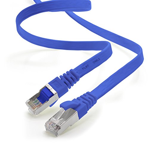 1aTTack.de 5m - blau - 1 Stück CAT.7 Gigabit Ethernet LAN Flachband Flachbandkabel (RJ45) Netzwerkkabel Rohkabel (10Gbit/s) Verlegekabel Flach Slim kompatibel zu Cat.5 - Cat.5e - Cat.6 von 1aTTack.de