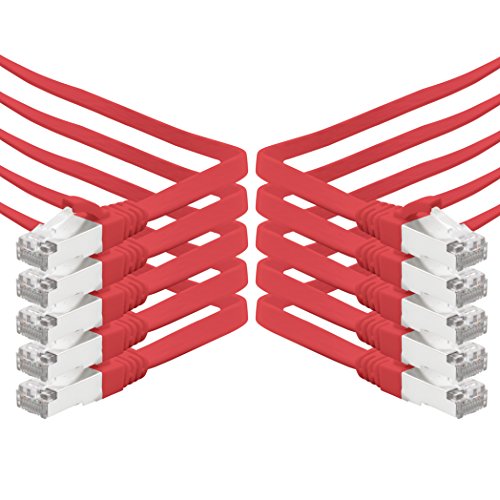 5m - rot - 10 Stück CAT.7 Gigabit Ethernet LAN Flachband Flachbandkabel (RJ45) Netzwerkkabel Rohkabel (10Gbit/s) Verlegekabel Flach Slim kompatibel zu Cat.5 - Cat.5e - Cat.6 von 1aTTack.de