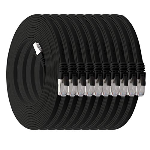 5m - schwarz - 10 Stück Cat7 Flachkabel Netzwerkkabel Cat 7 Rohkabel Gigabit Lan (10Gbit/s) Flachbandkabel Verlegekabel Patchkabel Flach Slim Rj 45 Stecker Cat6a von 1aTTack.de