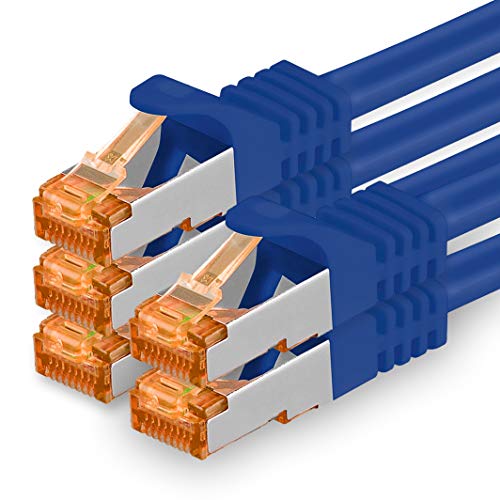 1aTTack.de 7,5m - Cat.7 Netzwerkkabel Blau - 5 Stück Gigabit Ethernet LAN Kabel 10000 Mbit s Patchkabel Cat7 Kabel S FTP PIMF Schirmung LSZH Cat.7 Rohkabel Rj45 Stecker Cat 6a - 5 x 7,5 Meter von 1aTTack.de