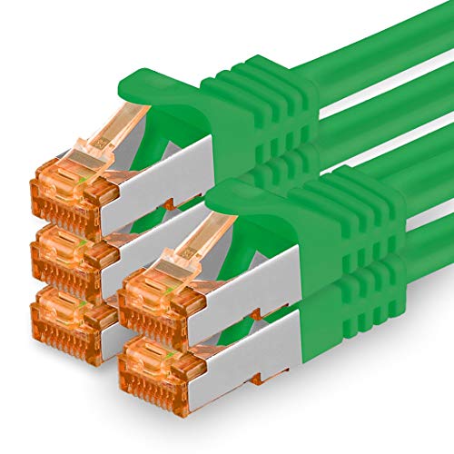 1aTTack.de 7,5m - Cat.7 Netzwerkkabel Grün - 5 Stück Gigabit Ethernet LAN Kabel 10000 Mbit s Patchkabel Cat7 Kabel S FTP PIMF Schirmung LSZH Cat.7 Rohkabel Rj45 Stecker Cat 6a - 5 x 7,5 Meter von 1aTTack.de