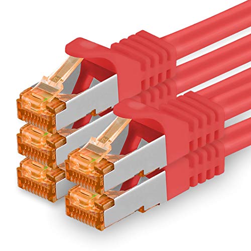1aTTack.de 7,5m - Cat.7 Netzwerkkabel Rot - 5 Stück Gigabit Ethernet LAN Kabel 10000 Mbit s Patchkabel Cat7 Kabel S FTP PIMF Schirmung LSZH Cat.7 Rohkabel Rj45 Stecker Cat 6a - 5 x 7,5 Meter von 1aTTack.de