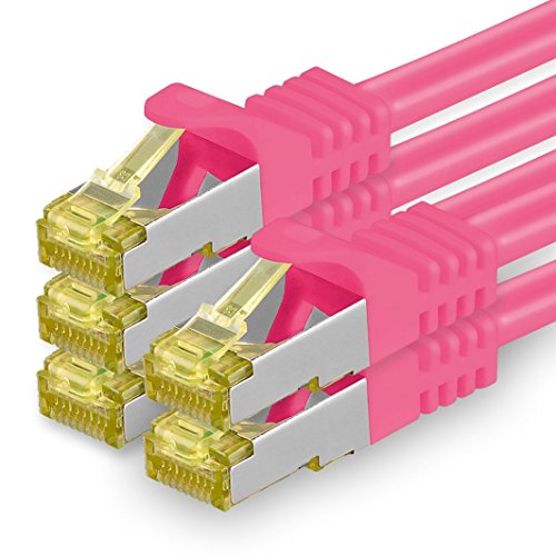 1aTTack.de Cat.7 Netzwerkkabel 0,25m Magenta 5 Stück Cat7 Ethernetkabel Netzwerk LAN Kabel Rohkabel 10 Gb s SFTP PIMF LSZH Set Patchkabel mit Rj 45 Stecker Cat.6a von 1aTTack.de