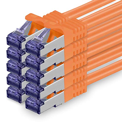 Cat.7 Netzwerkkabel 0,25m - Orange - 10 Stück - Cat7 Patchkabel (SFTP/PIMF/LSZH) Rohkabel 10 Gb/s mit Rj 45 Stecker Cat.6a - 10 x 0,25 Meter Orange von 1aTTack.de