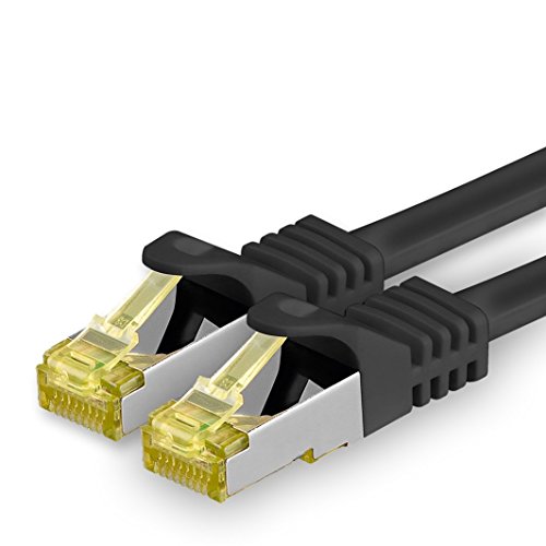 1aTTack.de Cat.7 Netzwerkkabel 0,25m Schwarz 1 Stück Cat7 Ethernetkabel Netzwerk LAN Kabel Rohkabel 10 Gb s SFTP PIMF LSZH Set Patchkabel mit Rj 45 Stecker Cat.6a von 1aTTack.de