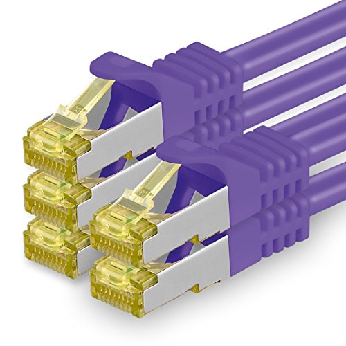 1aTTack.de Cat.7 Netzwerkkabel 0,25m Violett 5 Stück Cat7 Ethernetkabel Netzwerk LAN Kabel Rohkabel 10 Gb s SFTP PIMF LSZH Set Patchkabel mit Rj 45 Stecker Cat.6a von 1aTTack.de