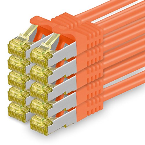 Cat.7 Netzwerkkabel 0,5m Orange 10 Stück Cat7 Ethernetkabel Netzwerk LAN Kabel Rohkabel 10 Gb s SFTP PIMF LSZH Set Patchkabel mit Rj 45 Stecker Cat.6a von 1aTTack.de