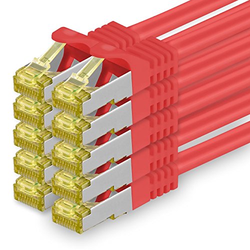 Cat.7 Netzwerkkabel 0,5m Rot 10 Stück Cat7 Ethernetkabel Netzwerk LAN Kabel Rohkabel 10 Gb s SFTP PIMF LSZH Set Patchkabel mit Rj 45 Stecker Cat.6a von 1aTTack.de