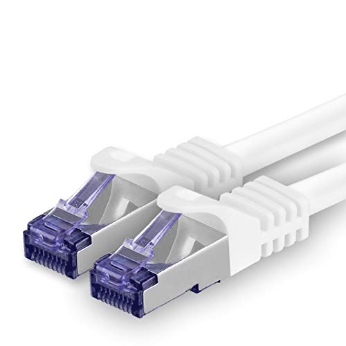 1aTTack.de Cat.7 Netzwerkkabel 0,5m - Weiß - 1 Stück - Cat7 Patchkabel (SFTP/PIMF/LSZH) Rohkabel 10 Gb/s mit Rj 45 Stecker Cat.6a - 1 x 0,5 Meter Weiß von 1aTTack.de