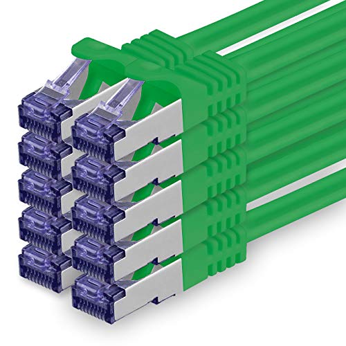 Cat.7 Netzwerkkabel 1,5m - Grün - 10 Stück - Cat7 Patchkabel (SFTP/PIMF/LSZH) Rohkabel 10 Gb/s mit Rj 45 Stecker Cat.6a - 10 x 1,5 Meter Grün von 1aTTack.de