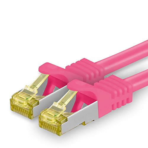 1aTTack.de Cat.7 Netzwerkkabel 1,5m Magenta 1 Stück Cat7 Ethernetkabel Netzwerk LAN Kabel Rohkabel 10 Gb s SFTP PIMF LSZH Set Patchkabel mit Rj 45 Stecker Cat.6a von 1aTTack.de