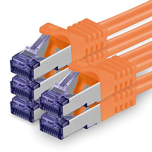 1aTTack.de Cat.7 Netzwerkkabel 1,5m - Orange - 5 Stück - Cat7 Patchkabel (SFTP/PIMF/LSZH) Rohkabel 10 Gb/s mit Rj 45 Stecker Cat.6a - 5 x 1,5 Meter Orange von 1aTTack.de