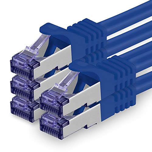 1aTTack.de Cat.7 Netzwerkkabel 10m - Blau - 5 Stück - Cat7 Patchkabel (SFTP/PIMF/LSZH) Rohkabel 10 Gb/s mit Rj 45 Stecker Cat.6a - 5 x 10 Meter Blau von 1aTTack.de