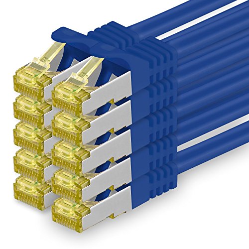 Cat.7 Netzwerkkabel 1m Blau 10 Stück Cat7 Ethernetkabel Netzwerk LAN Kabel Rohkabel 10 Gb s SFTP PIMF LSZH Set Patchkabel mit Rj 45 Stecker Cat.6a von 1aTTack.de