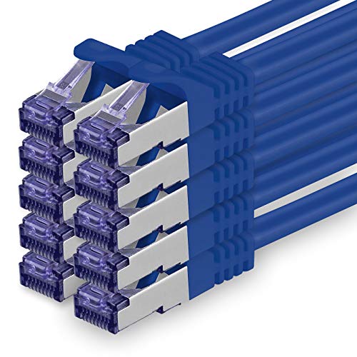 Cat.7 Netzwerkkabel 1m - Blau - 10 Stück - Cat7 Patchkabel (SFTP/PIMF/LSZH) Rohkabel 10 Gb/s mit Rj 45 Stecker Cat.6a - 10 x 1 Meter Blau von 1aTTack.de