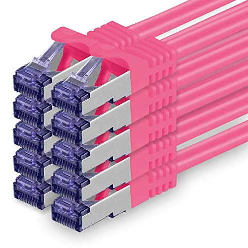 Cat.7 Netzwerkkabel 1m - Magenta - 10 Stück - Cat7 Patchkabel (SFTP/PIMF/LSZH) Rohkabel 10 Gb/s mit Rj 45 Stecker Cat.6a - 10 x 1 Meter Magenta von 1aTTack.de