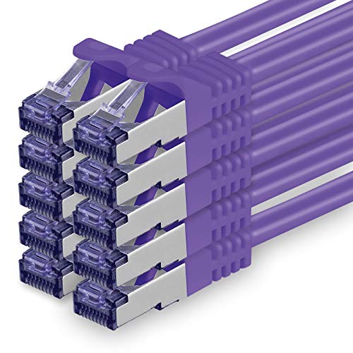 Cat.7 Netzwerkkabel 1m - Violett - 10 Stück - Cat7 Patchkabel (SFTP/PIMF/LSZH) Rohkabel 10 Gb/s mit Rj 45 Stecker Cat.6a - 10 x 1 Meter Violett von 1aTTack.de