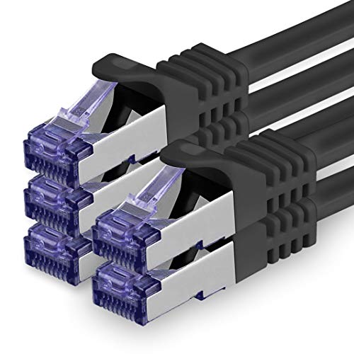 1aTTack.de Cat.7 Netzwerkkabel 7,5m - Schwarz - 5 Stück - Cat7 Patchkabel (SFTP/PIMF/LSZH) Rohkabel 10 Gb/s mit Rj 45 Stecker Cat.6a - 5 x 7,5 Meter Schwarz von 1aTTack.de