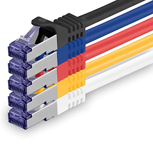 1aTTack.de 5x 1.0 M CAT7 Netzwerkkabel - 10 Gigabit - RJ45 Patchkabel Ethernet Kabel (SFTP PIMF LSZH CU) - für DSL LAN Switch Modem Router Patchpanel CAT7 CAT6 CAT5 - mehrfarbig von 1aTTack.de