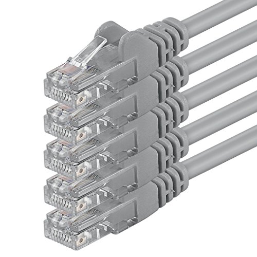 1aTTack.de 2m - grau - 5 Stück - (PACK) - CAT.6 CAT6 Ethernet-Lan-Netzwerk-Kabel 1000 Mbit/s Patchkabel von 1aTTack.de